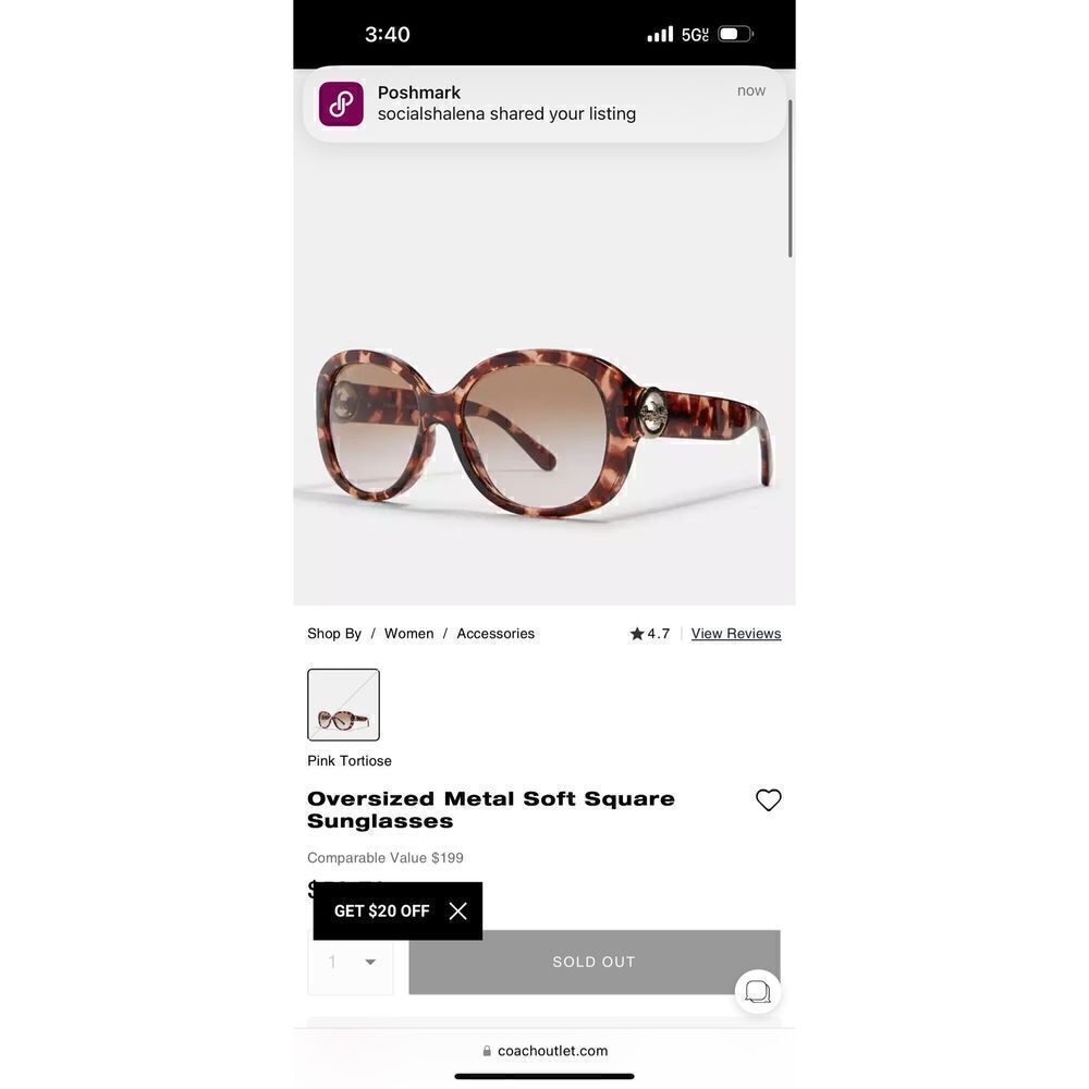 Coach oversized square sunglasses horse & carriage